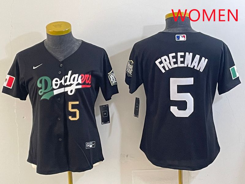 Women Los Angeles Dodgers #5 Freeman Black Game 2025 Nike MLB Jersey style 4037